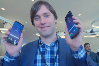 Samsung Sr. Director of Product Marketing Drew Blackard with Galaxy S8 and S8 Plus (Techstination photo by L. Fishkin)
