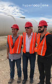 From left to right: Josh Giegel, co-founder and President of Engineering; Sir Richard Branson; Shervin Pishevar, co-founder and Executive Chairman (courtesy of Virgin Hyperloop One)