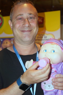 Wicked Cool Toys Co-President Michael Rinzler with Baby So Real (BootCamp photo by L. Fishkin)