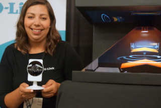 D-Link's  HD 180-Degree Wi-Fi Camera & Content Mktg. Mgr. Zoe Revis (BootCamp photo by L. Fishkin)