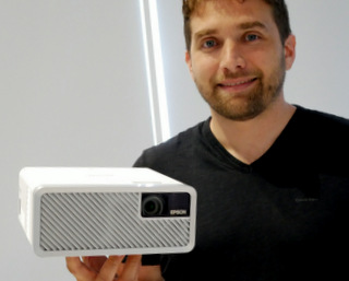 Epson's Carlos Regonesi with EF 100 Streaming Laser Projector