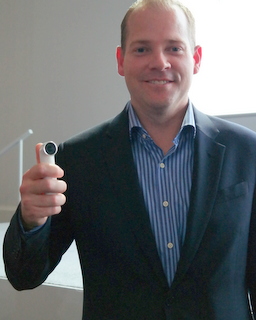 HTC Americas President Jason Mackenzie with re camera (BootCamp photo by L. Fishkin)