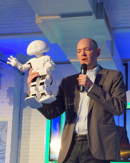 Intel Principal Engineer Brian David Johnson with "Jimmy" (BootCamp photo by L. Fishkin)