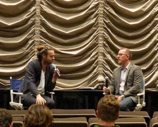 I Origins writer/director Michael Cahill(left) with Dolby Institute Director Glenn Kiser (BootCamp photo by L. Fishkin)