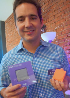 Logitech's Neil Raggio with Pop (BootCamp photo by L. Fishkin)