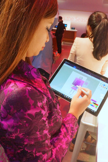 Chief Ninja Cat Dona Sarkar designing on Surface (Techstination photo by L. Fishkin)