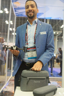 Parrot's Pascal Perrin with ANAFI (Techstination photo by L. Fishkin)