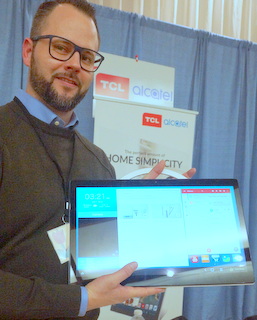 Jason Gerdon with TCL Alcatel Xess (BootCamp photo by L. Fishkin)