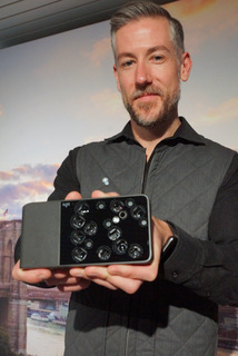 Light's SVP Marketing & Product Design Brad Lautenbach with L16 camera (Techstination photo by L. Fishkin)