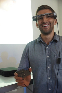 Epson Moverio Product Manager Michael Leyva (Techstination photo by L. Fishkin)
