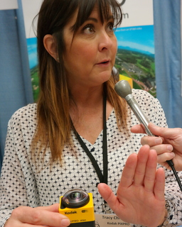 JK Imaging Marketing Manager Tracy Christall with PIXPRO SP 360 (BootCamp photo by L. Fishkin)