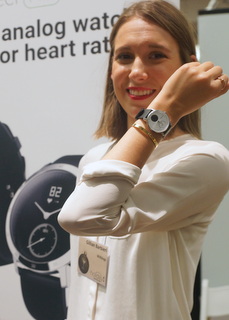 Withings' Gillian Barbieri and Steel HR (BootCamp photo by L. Fishkin)